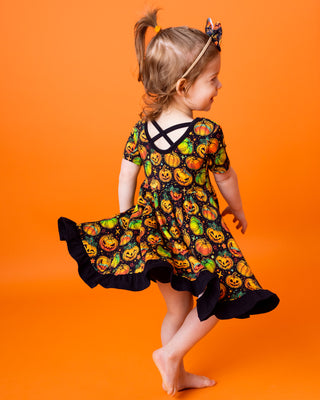 Halloween | Spooky Pumpkins | Toddler & Girls Bamboo Ruffle Twirl Dress