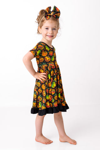 Halloween | Spooky Pumpkins | Toddler & Girls Bamboo Ruffle Twirl Dress