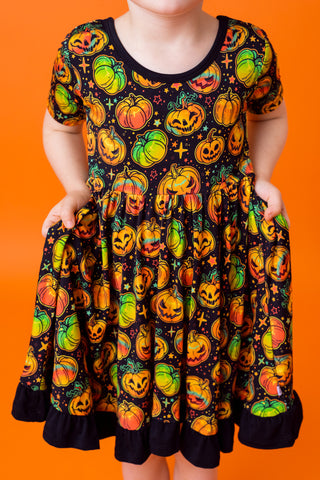 Halloween | Spooky Pumpkins | Toddler & Girls Bamboo Ruffle Twirl Dress