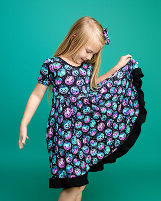 Halloween | Starlight Pumpkins | Toddler & Girls Bamboo Ruffle Twirl Dress