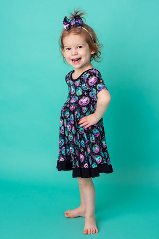 Halloween | Starlight Pumpkins | Toddler & Girls Bamboo Ruffle Twirl Dress