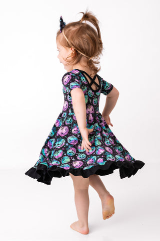 Halloween | Starlight Pumpkins | Toddler & Girls Bamboo Ruffle Twirl Dress