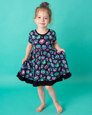 Halloween | Starlight Pumpkins | Toddler & Girls Bamboo Ruffle Twirl Dress