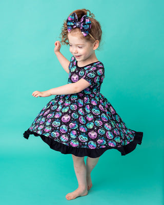 Halloween | Starlight Pumpkins | Toddler & Girls Bamboo Ruffle Twirl Dress