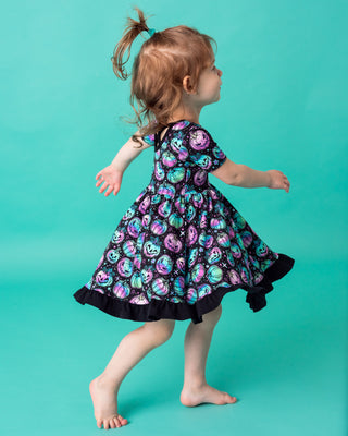 Halloween | Starlight Pumpkins | Toddler & Girls Bamboo Ruffle Twirl Dress