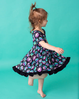 Halloween | Starlight Pumpkins | Toddler & Girls Bamboo Ruffle Twirl Dress