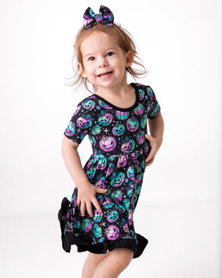 Halloween | Starlight Pumpkins | Toddler & Girls Bamboo Ruffle Twirl Dress