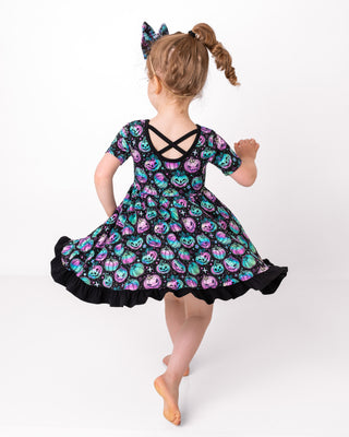 Halloween | Starlight Pumpkins | Toddler & Girls Bamboo Ruffle Twirl Dress