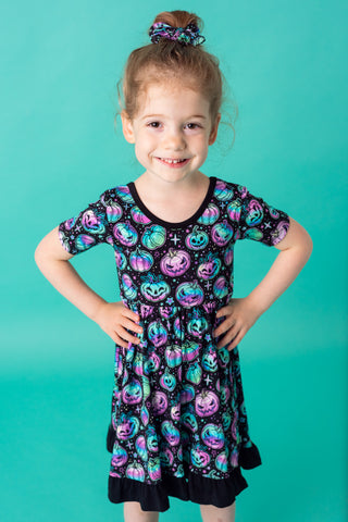 Halloween | Starlight Pumpkins | Toddler & Girls Bamboo Ruffle Twirl Dress