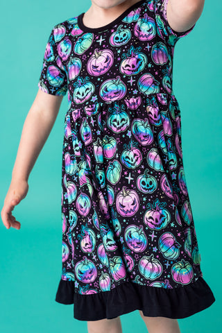 Halloween | Starlight Pumpkins | Toddler & Girls Bamboo Ruffle Twirl Dress