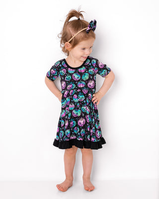 Halloween | Starlight Pumpkins | Toddler & Girls Bamboo Ruffle Twirl Dress