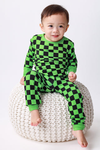 Long Sleeve Bamboo Pajamas | Green Checkers