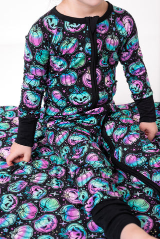 Halloween | Starlight Pumpkins | Convertible Bamboo Zipper Baby Pajamas