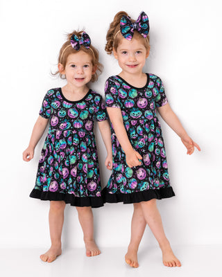 Halloween | Starlight Pumpkins | Toddler & Girls Bamboo Ruffle Twirl Dress