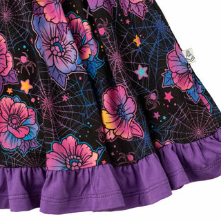 Halloween | Violet Webs | Toddler & Girls Bamboo Ruffle Twirl Dress