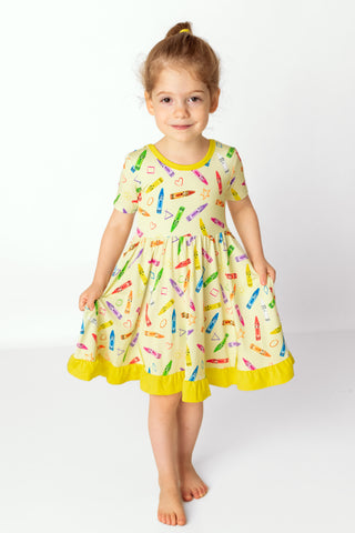 Crayon Crew | Toddler & Girls Bamboo Ruffle Twirl Dress