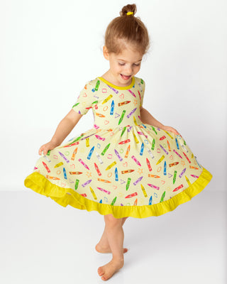 Crayon Crew | Toddler & Girls Bamboo Ruffle Twirl Dress