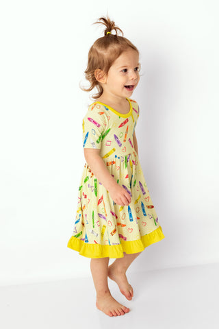 Crayon Crew | Toddler & Girls Bamboo Ruffle Twirl Dress