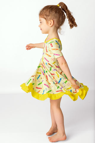 Crayon Crew | Toddler & Girls Bamboo Ruffle Twirl Dress