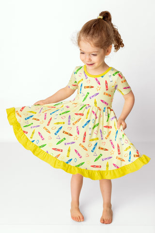 Crayon Crew | Toddler & Girls Bamboo Ruffle Twirl Dress