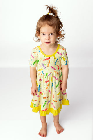 Crayon Crew | Toddler & Girls Bamboo Ruffle Twirl Dress