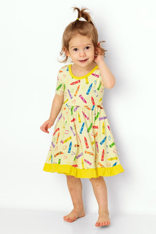 Crayon Crew | Toddler & Girls Bamboo Ruffle Twirl Dress