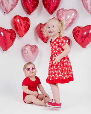 Sweet Little Hearts| Toddler & Girls Bamboo Ruffle Twirl Dress & Shorts