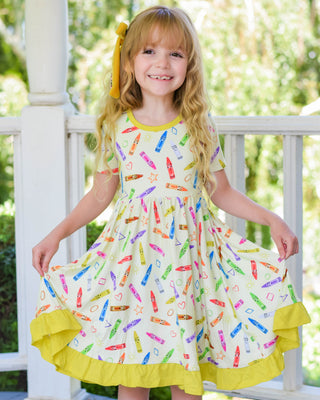 Crayon Crew | Toddler & Girls Bamboo Ruffle Twirl Dress