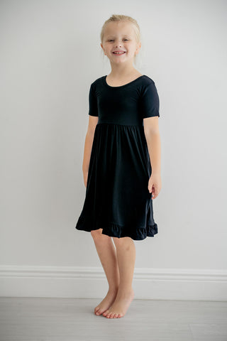 Black | Toddler & Girls Bamboo Ruffle Twirl Dress