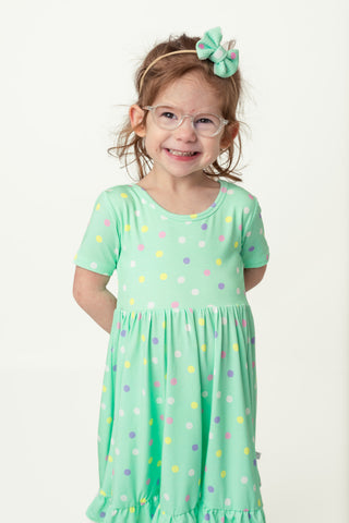 Pastel Dots | Toddler & Girls Bamboo Ruffle Twirl Dress & Shorts