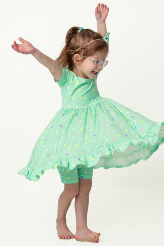 Pastel Dots | Toddler & Girls Bamboo Ruffle Twirl Dress & Shorts