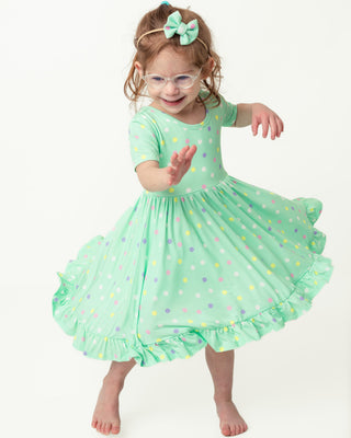 Pastel Dots | Toddler & Girls Bamboo Ruffle Twirl Dress & Shorts