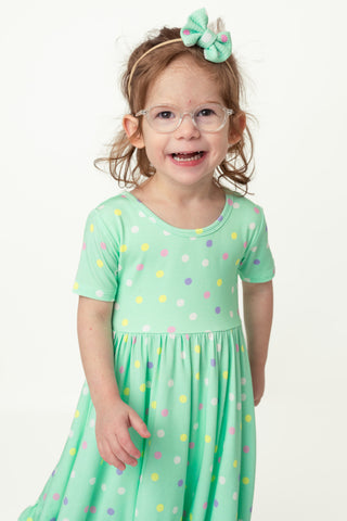 Pastel Dots | Toddler & Girls Bamboo Ruffle Twirl Dress & Shorts