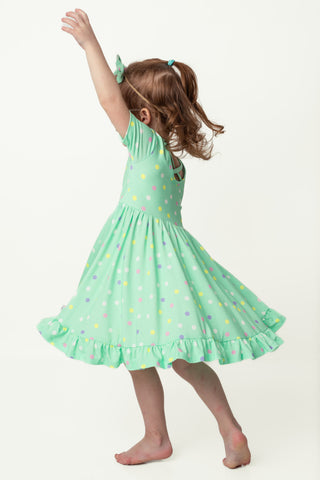 Pastel Dots | Toddler & Girls Bamboo Ruffle Twirl Dress & Shorts