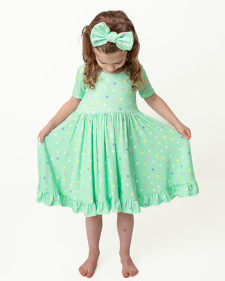 Pastel Dots | Toddler & Girls Bamboo Ruffle Twirl Dress & Shorts