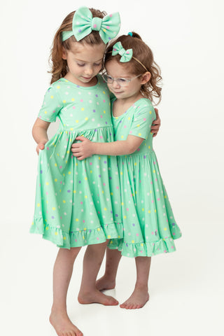 Pastel Dots | Toddler & Girls Bamboo Ruffle Twirl Dress & Shorts