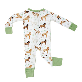 Bamboo zipper pajamas for babies and toddlers in Perfect Ponies print