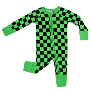 Bamboo Zipper Pajamas | Green Checkers