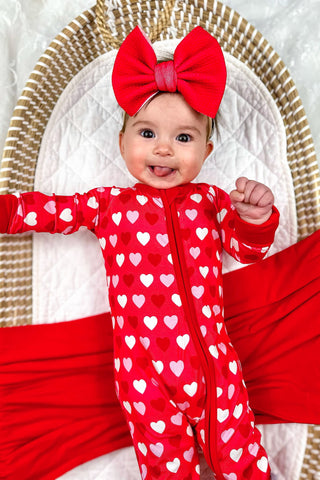 Sweet Little Hearts | Convertible Bamboo Zipper Baby Pajamas