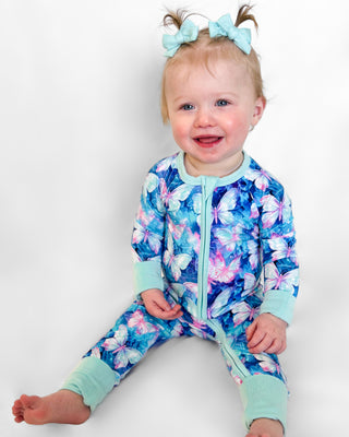 Electric Butterflies | Convertible Bamboo Zipper Baby Pajamas