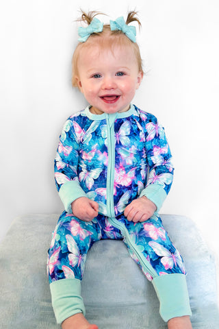 Electric Butterflies | Convertible Bamboo Zipper Baby Pajamas