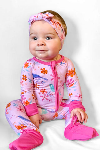 Blooming Birds | Convertible Bamboo Zipper Baby Pajamas