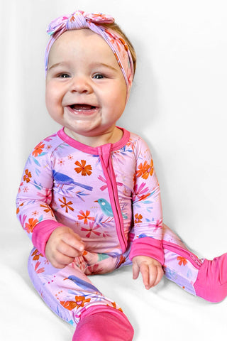 Blooming Birds | Convertible Bamboo Zipper Baby Pajamas